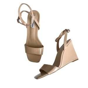 Steve Madden Women’s Reemoly Shapely Wedge Tan Patent Strappy Sandals Size 8.5